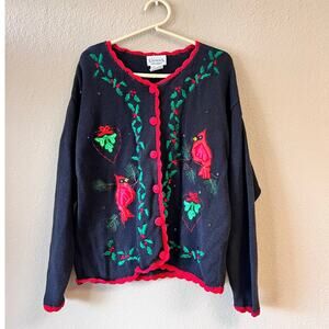 Vintage 90's Basic Editions Christmas kitschy cardinal cardigan sweater size L